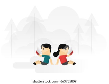 A young man and woman using smartphone in the city.