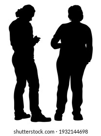 Young man and woman walking at street. Isolated silhouette on a white background