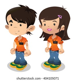 Young man and woman in working clothes. Staff. Vector illustration.