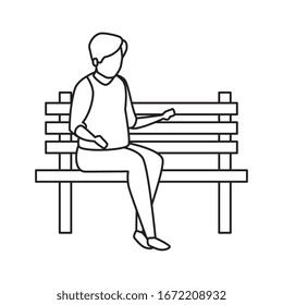 young man in wooden chair of park vector illustration design