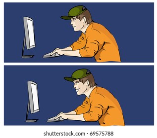 Junge, die auf PC arbeiten