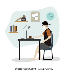 Young man work from home illustration. Vector file. Eps 10 format. 