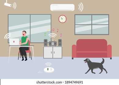 Los jóvenes trabajan desde un inteligente concepto de vector plano 2D para banner, sitio web, ilustración, página de aterrizaje, volante, etc
