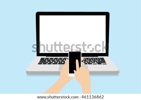 A young man working from desk office using smart phone and notebook computer, man's hands using smart phone