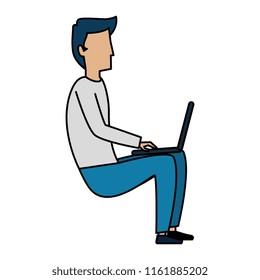 young man working with laptop