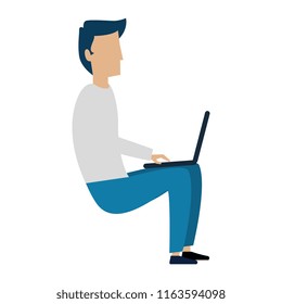 young man working with laptop