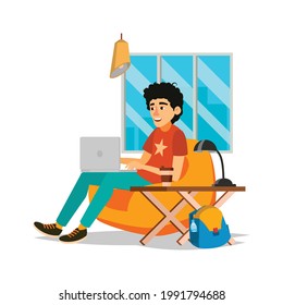 young man working in lounge zone cartoon vector. young man working in lounge zone character. isolated flat cartoon illustration