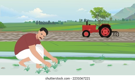 joven trabajando en tierras agrícolas, tractores, pueblo indio