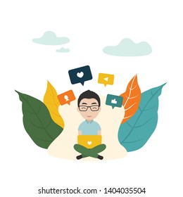 Young man working on the computer. Relaxing