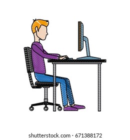 young man working on computer at office desk