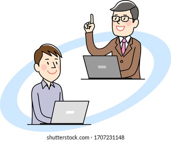 Young man working on laptop computer