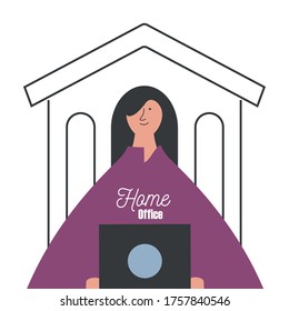 young man working on laptop, home office vector illustration design
