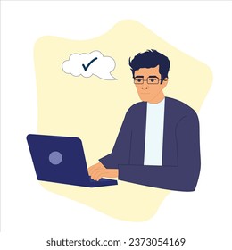 Ein junger Mann, der auf Laptop arbeitet, Geschäftsfrau mit Laptop-Illustration
