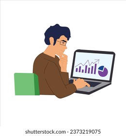 An Young man working on laptop Businessman using Laptop Illustration
