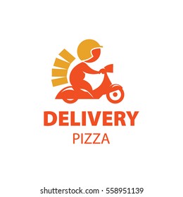 Young man working the pizza courier. Food delivery concept. Side view and cartoon style. Vector illustration