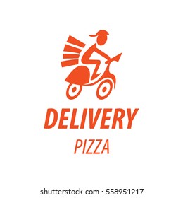 Young man working the pizza courier. Food delivery concept. Side view and cartoon style. Vector illustration