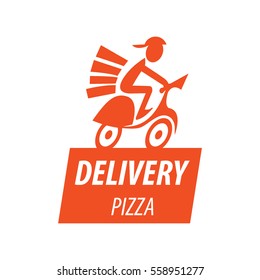 Young man working the pizza courier. Food delivery concept. Side view and cartoon style. Vector illustration