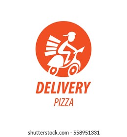 Young man working the pizza courier. Food delivery concept. Side view and cartoon style. Vector illustration