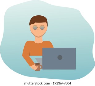 young man working or studying with laptop