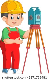 Junge Menschen, die mit totalen Station Theodolite Illustration arbeiten