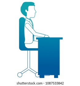 young man working in workplace desk and computer
