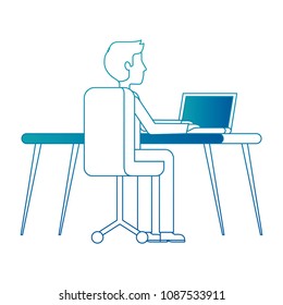 young man working in workplace desk and computer