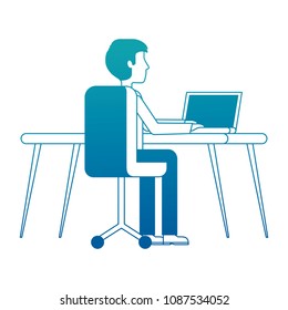 young man working in workplace desk and computer