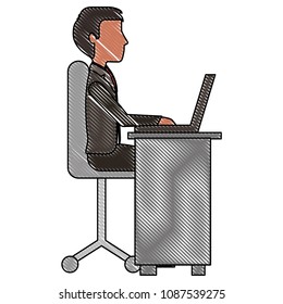 young man working in workplace desk and computer