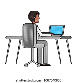 young man working in workplace desk and computer