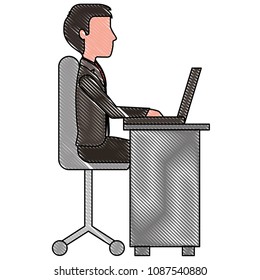 young man working in workplace desk and computer