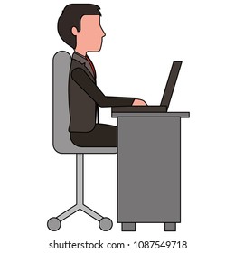 young man working in workplace desk and computer