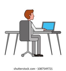 young man working in workplace desk and computer