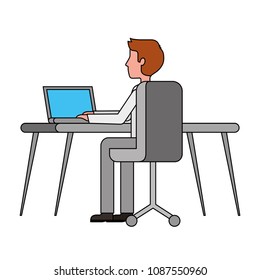 young man working in workplace desk and computer