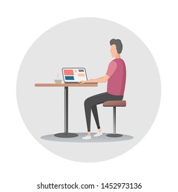 a young man works in a cafe 2. vector illustration
