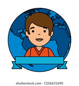 young man with world planet avatar character