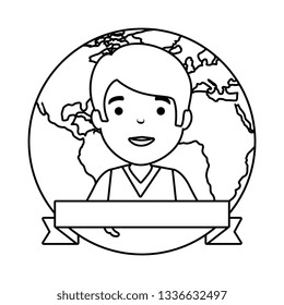 young man with world planet avatar character