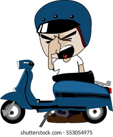 Young man worry scooter. it's breakdown car