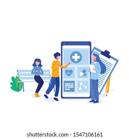 Young man wrote a review for his doctor. Modern flat design concept of web page design for website and mobile website. Easy to edit and customize. 