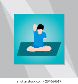 young man yoga pose over green background