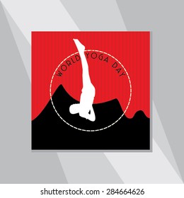 young man yoga pose over red background