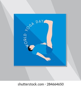young man yoga pose over blue background