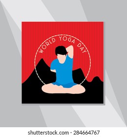 young man yoga pose over red background