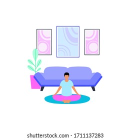 Young man in yoga pose. Vector illustration