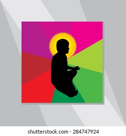 young man yoga posture with colorful abstract background