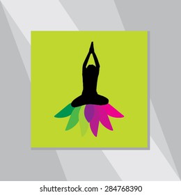 young man yoga posture with colorful floral background vector illustration 