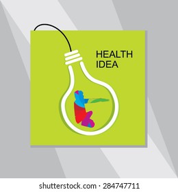 young man yoga posture inside of bulb over green background