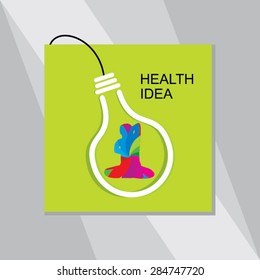 young man yoga posture inside of bulb over green background