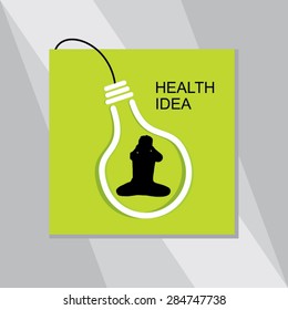 young man yoga posture inside of bulb over green background