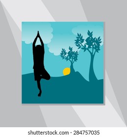 young man yoga posture over green background vector illustration 