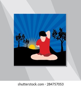 young man yoga posture over blue background vector illustration 